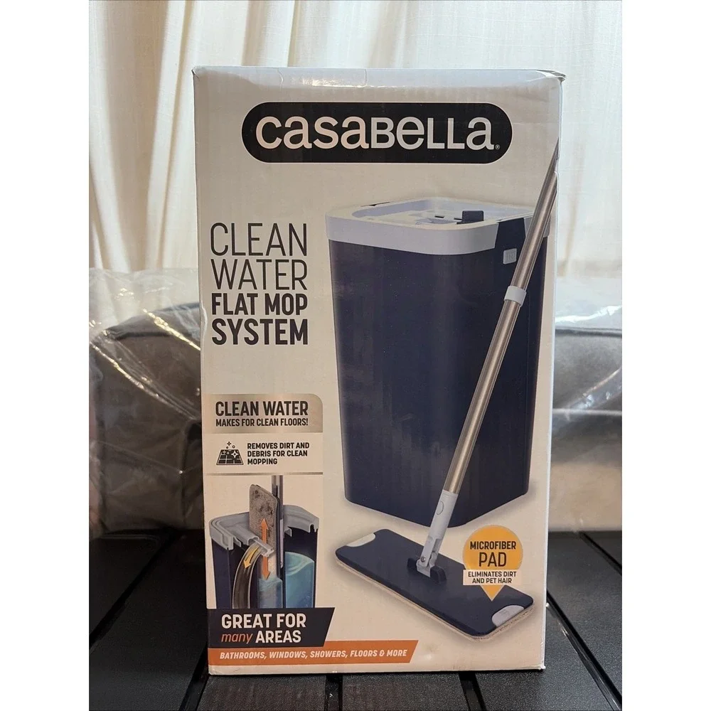 Casabella Clean Water Flat Mop Bucket System- Microfiber Mop All In 1- BRAND NEW